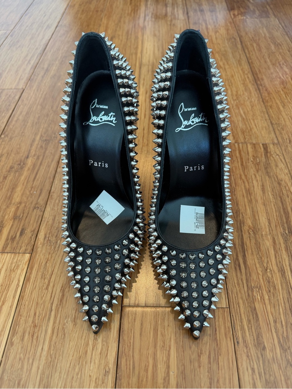 Christian Louboutin Black Leather Pointed Spike Pumps with Silver Studs